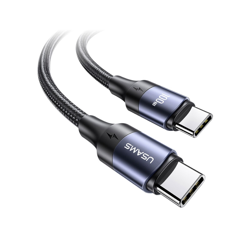 цена Дата-кабель Usams US-SJ525 U71 Type-C - Type-C, PD 100W Fast Charging, 2m, нейлоновая оплетка (черный)