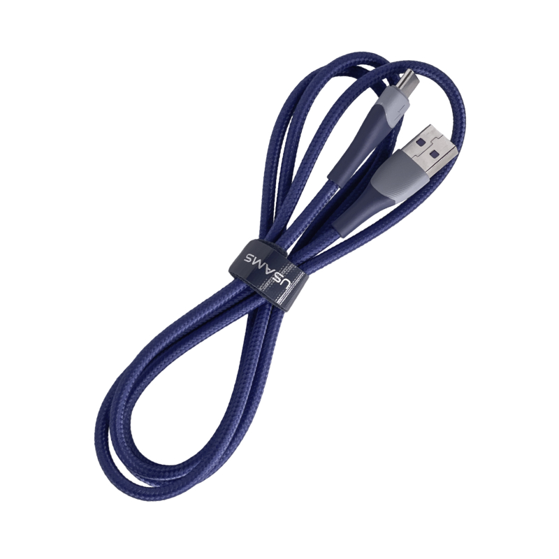 Дата-кабель Usams USB-Type-C, SJ542, 3А, с подсветкой, нейлоновая оплетка (синий)