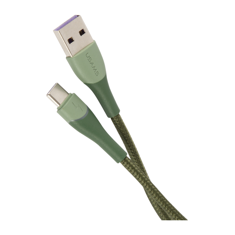 цена Дата-кабель Usams US-SJ542 U77 USB - Type-C, 3А, с подсветкой, нейлоновая оплетка (1,2 m), зеленый (SJ542USB03) (1,2 m) (зеленый)