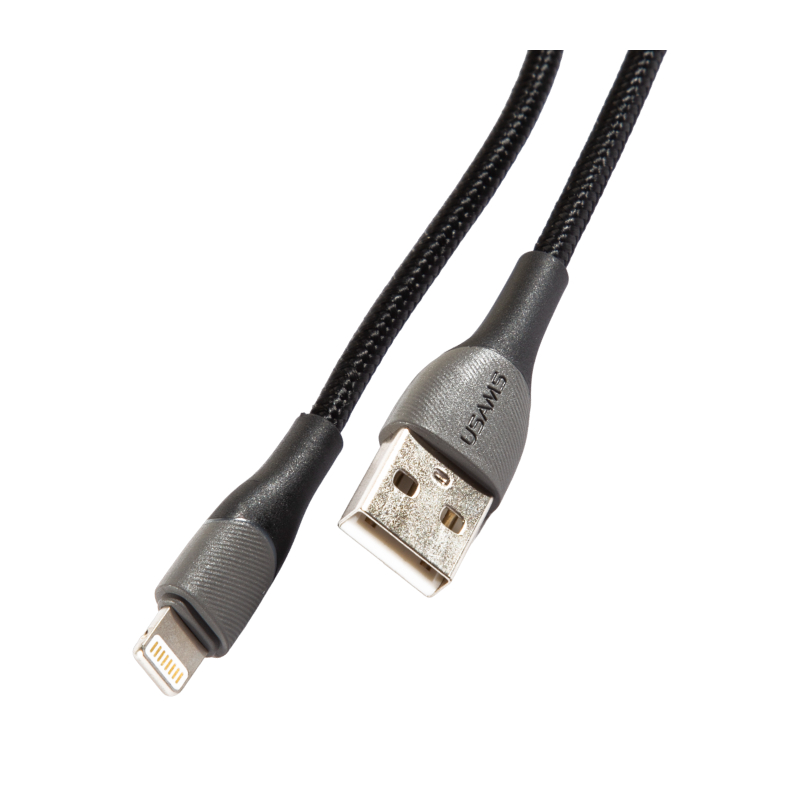 Дата-кабель Usams US-SJ541 U77 USB - Lightning, 2,4А, с подсветкой, нейлоновая оплетка (1,2 m) (черный)