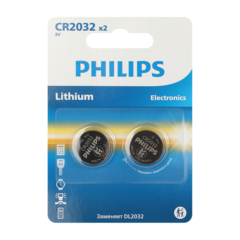 Philips CR2032-2BL литиевые, 2шт