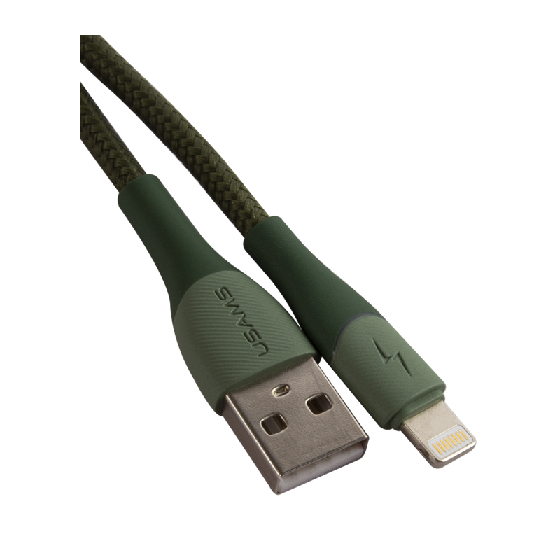 Дата-кабель Usams US-SJ541 U77 USB - Lightning, 2,4А, с подсветкой, нейлоновая оплетка (1,2 m) (зеленый)