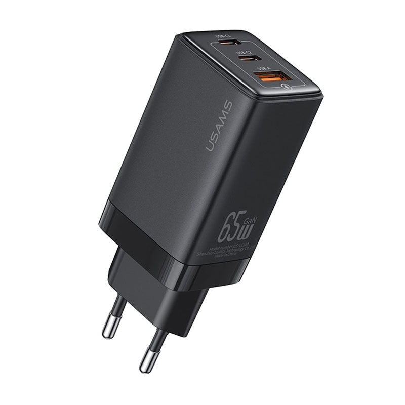Зарядное устройство Usams US-CC180 65W ACC 3 Ports GaN Fast Charger (черный)