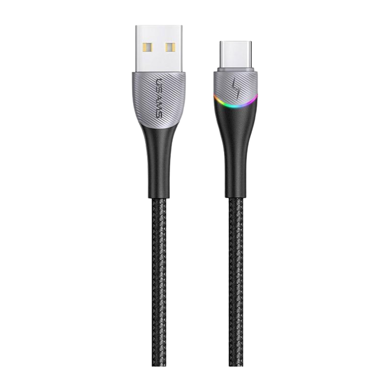 Дата-кабель Usams USB-Type-C, SJ542, 3А, с подсветкой, нейлоновая оплетка (черный)