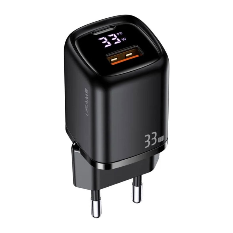 

Зарядное устройство Usams, US-CC152 T46, PD+QC Digital Display Fast A+C Charger, PD 33W (черный)