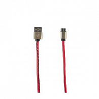 USB - Type-C (2 м), оплетка "экокожа", красный