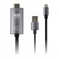 HDMI - Type-C+USB(питание), HDCP, 60гц 4к, 2 метра (черный)